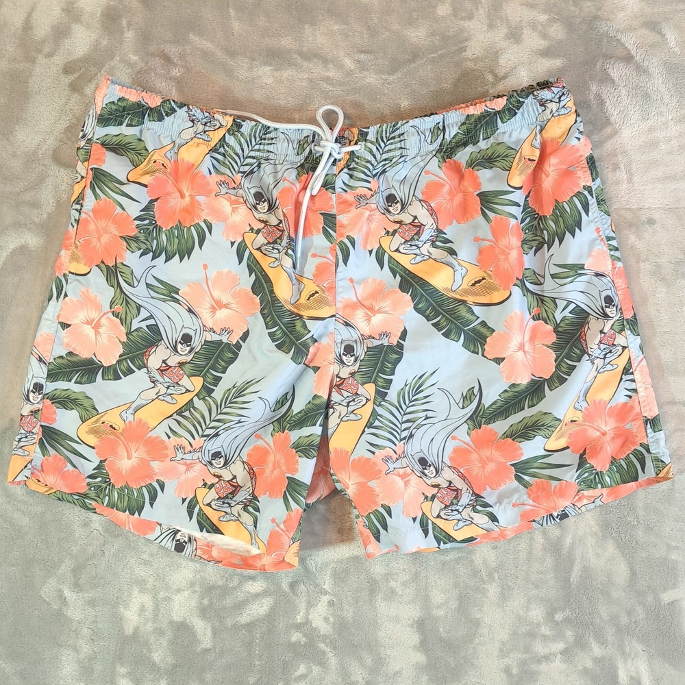 DC Comics Batman Surfing Swim Trunks XXL Retro Graphic Tropical Hibiscus Shorts